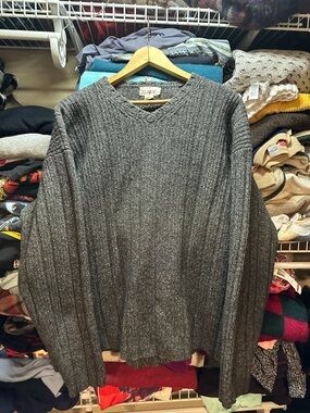 Vintage J. Crew Wool Silk V Neck Knit Gray Sweater Mens Large Tall